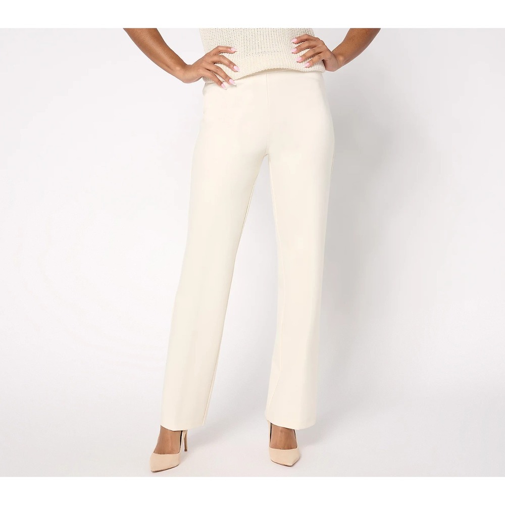 Dennis Basso Regular Ponte Knit Boot Cut Pants Whip Cream, M #G6